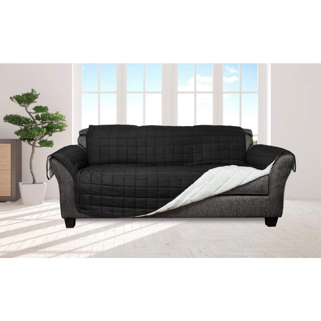 Divano confortevole Quick Joseph-Copridivano Reversibile, Impermeabile, Microfibra, nero