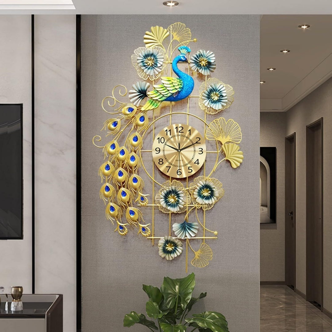 Mobile funzionale Grande Orologio Parete Forma Pavone, oro